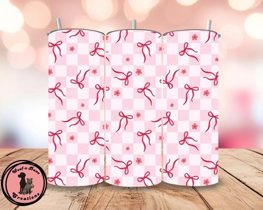 Pink Gingham Bows 20oz Tumbler – Cute Coquette Floral Wrap Cup