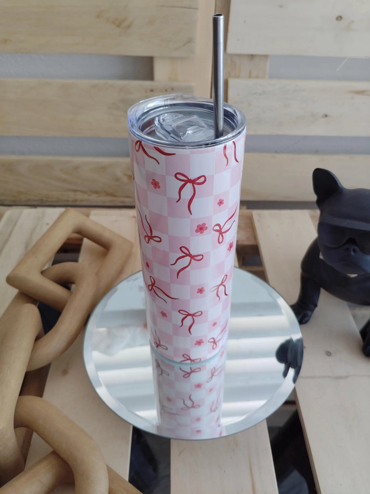Pink Gingham Bows 20oz Tumbler – Cute Coquette Floral Wrap Cup