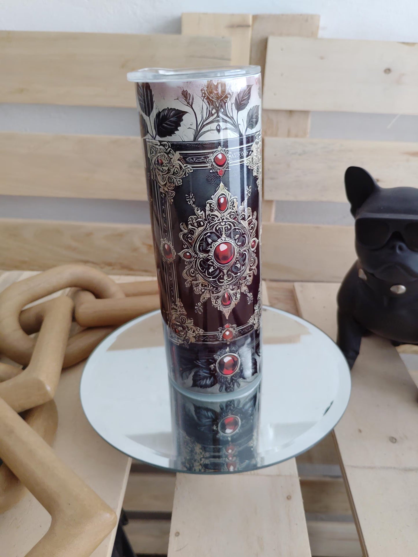 Gothic Rose & Jeweled Book Tumbler | 20oz Dark Fantasy Cup