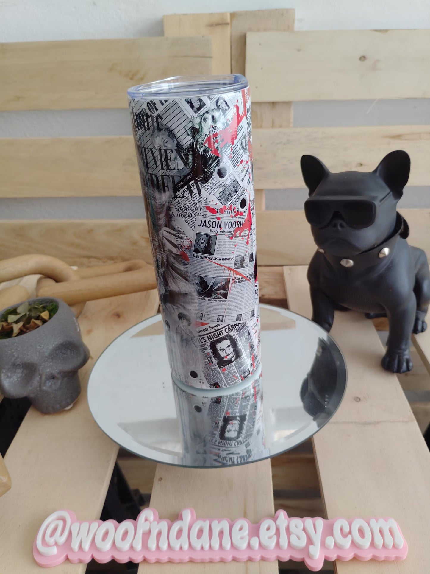 Pennywise Horror Tumbler – IT Inspired 20oz Skinny Cup with Bloody Newspaper Design