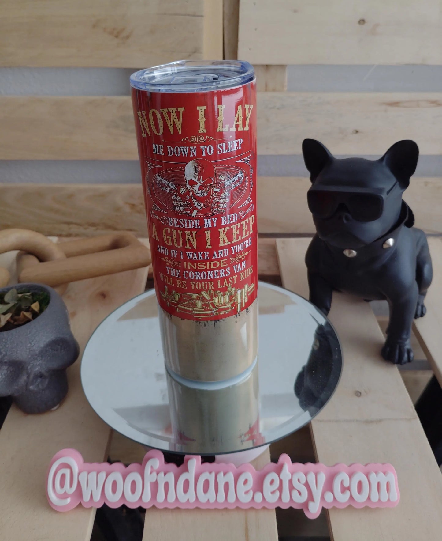 Gun I Keep Tumbler | 20oz Red & Brass Skull Cup | 2A Home Defense Poem