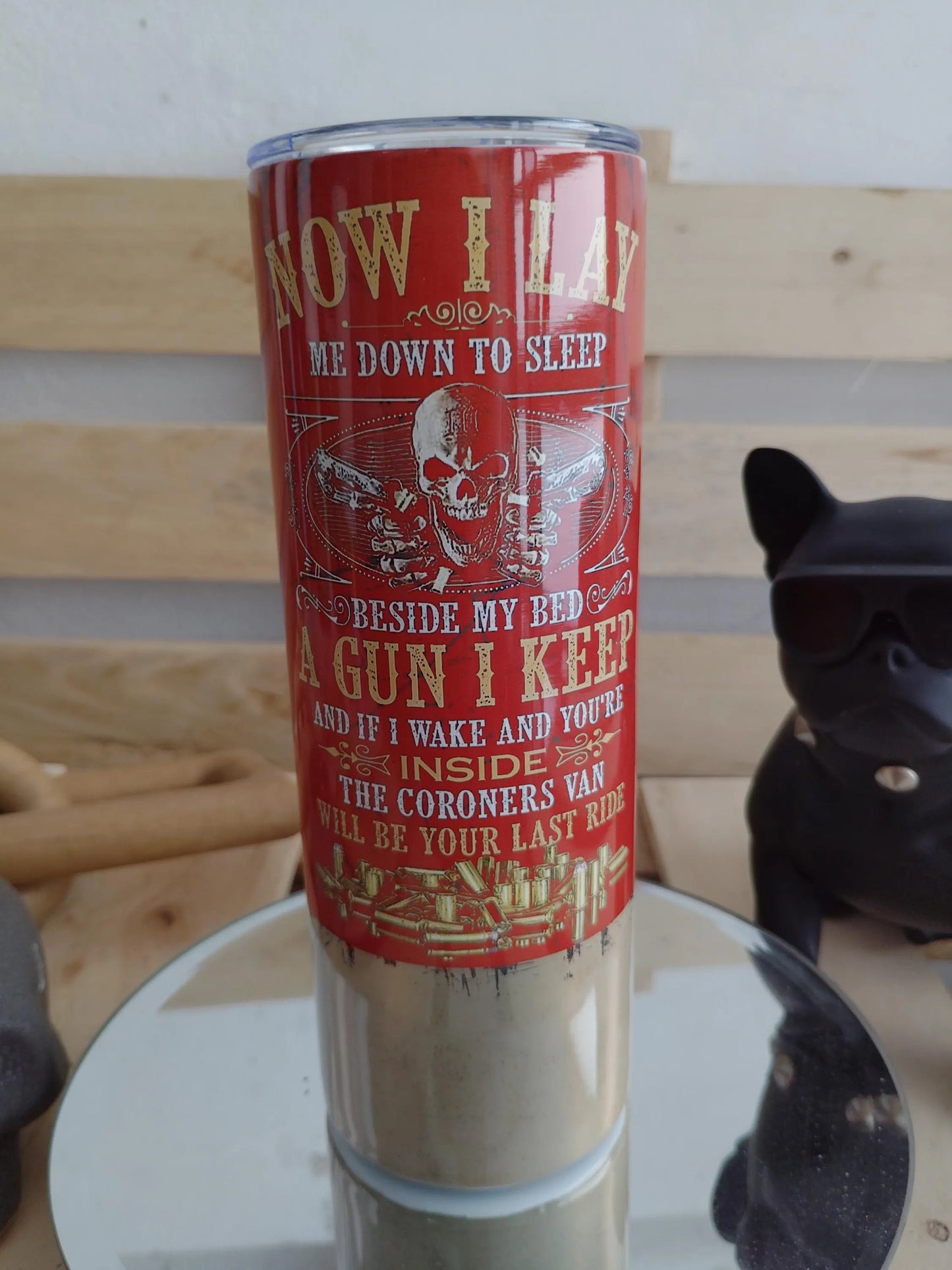 Gun I Keep Tumbler | 20oz Red & Brass Skull Cup | 2A Home Defense Poem
