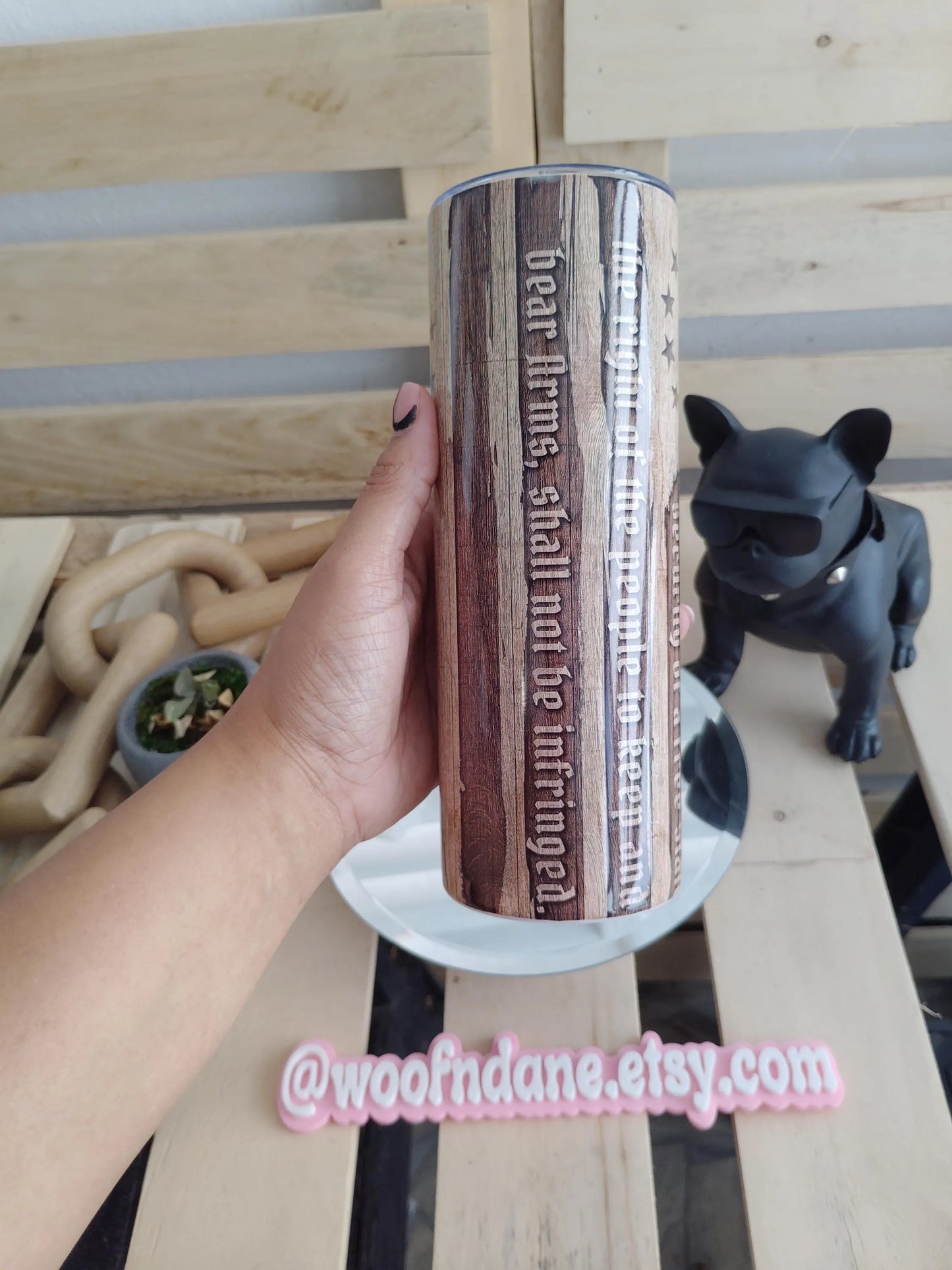 Engraved 2nd Amendment Tumbler | 20oz Rustic Wood Look Cup | Patriotic 1776 Design
