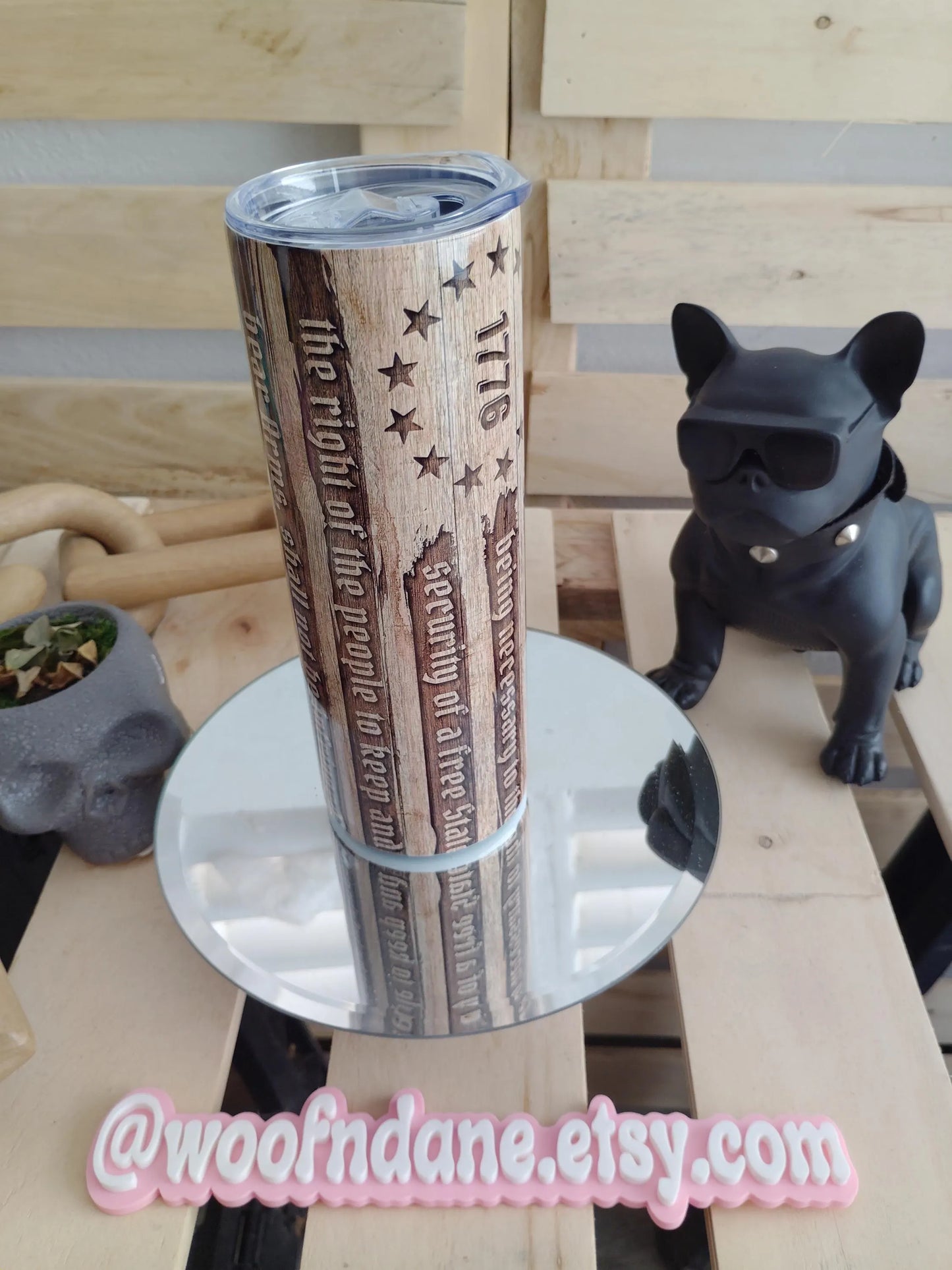 Engraved 2nd Amendment Tumbler | 20oz Rustic Wood Look Cup | Patriotic 1776 Design