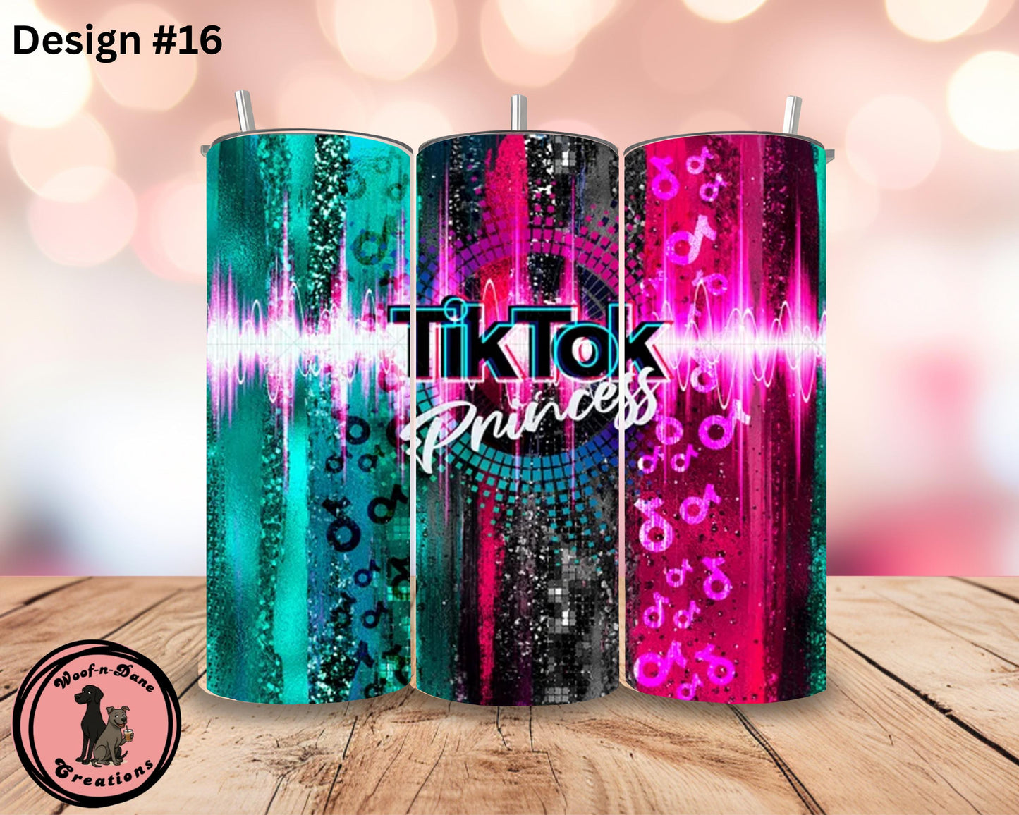 TikTok Influencer Tumbler: Neon Social Media Design, Stainless Steel Straw