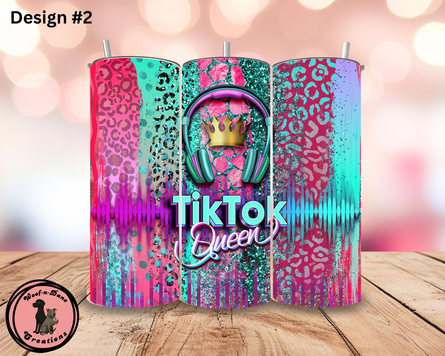 TikTok Influencer Tumbler: Neon Social Media Design, Stainless Steel Straw