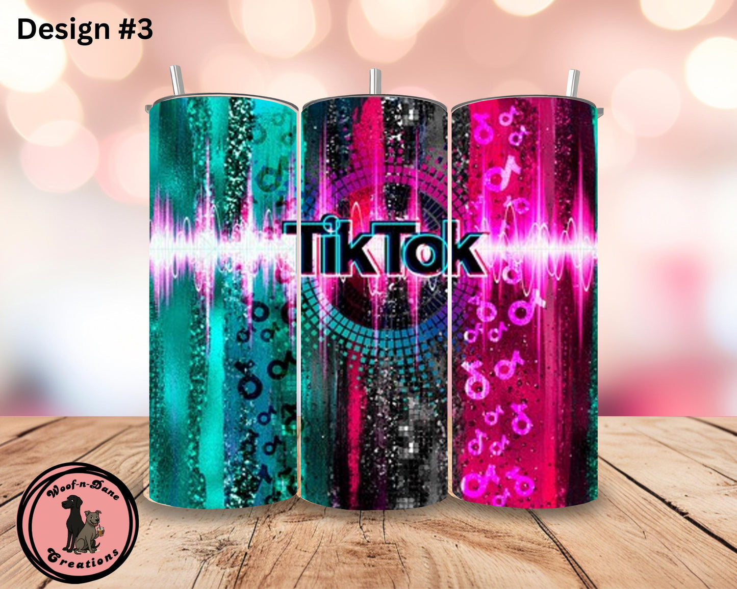TikTok Influencer Tumbler: Neon Social Media Design, Stainless Steel Straw