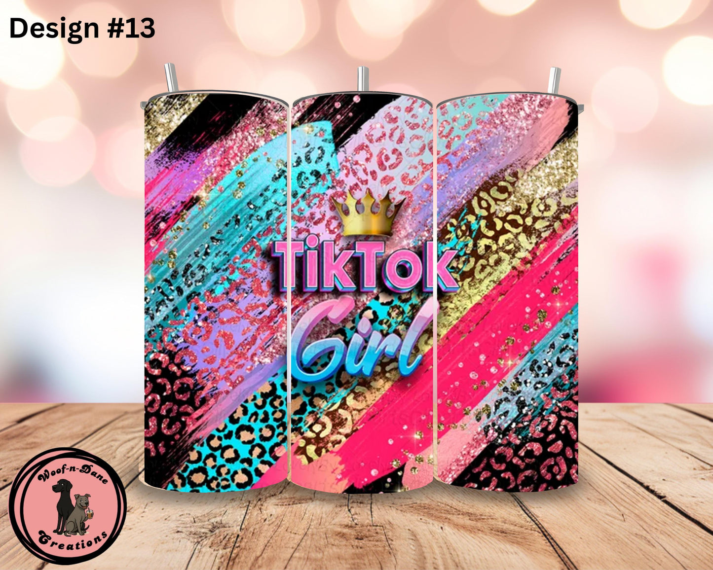 TikTok Influencer Tumbler: Neon Social Media Design, Stainless Steel Straw