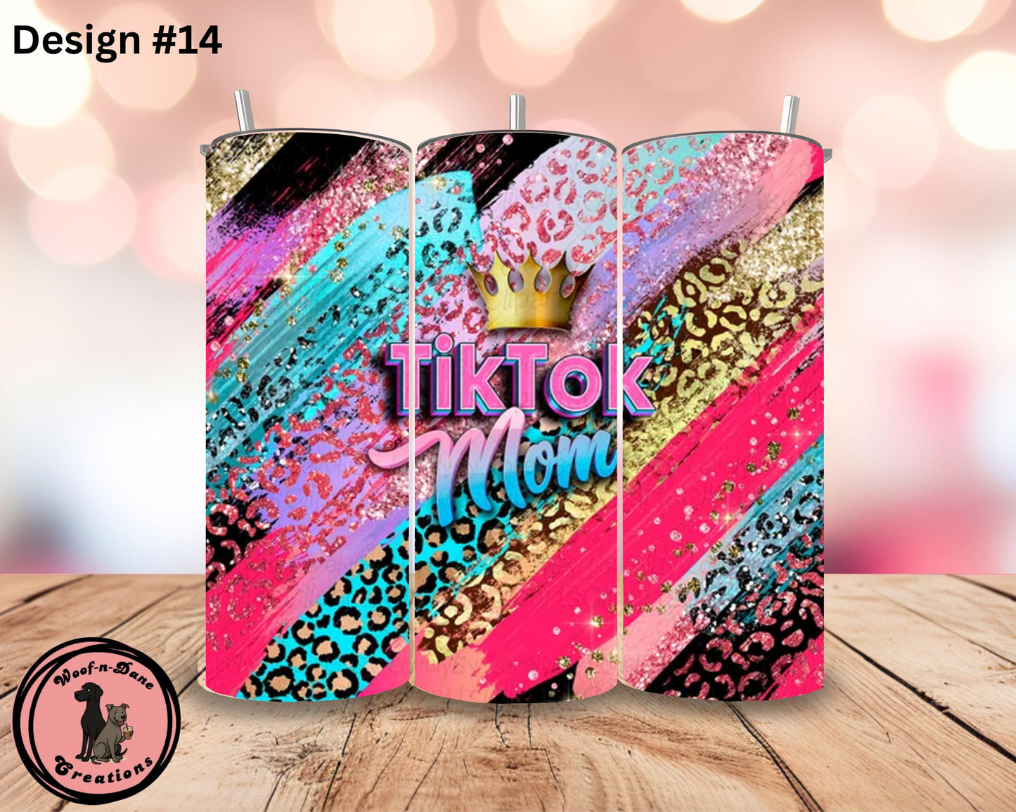 TikTok Influencer Tumbler: Neon Social Media Design, Stainless Steel Straw