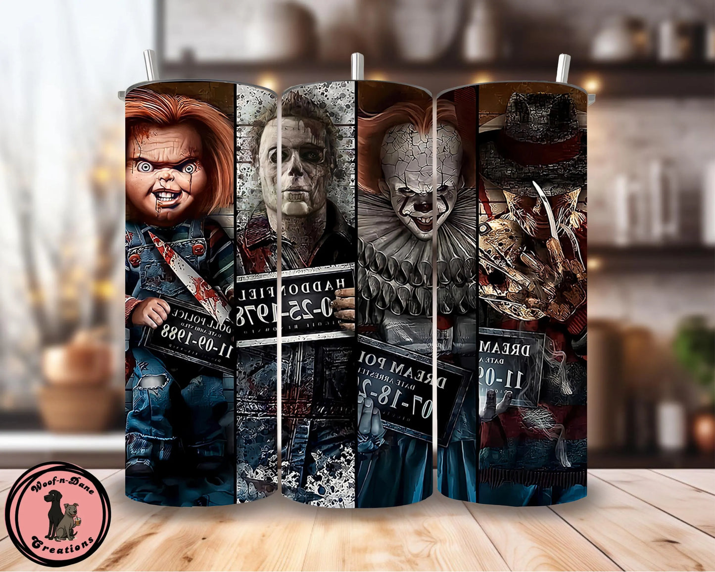Horror Movie Reversible Dog Bandana: Pennywise, Michael Myers (Optional Tumbler Wrap)