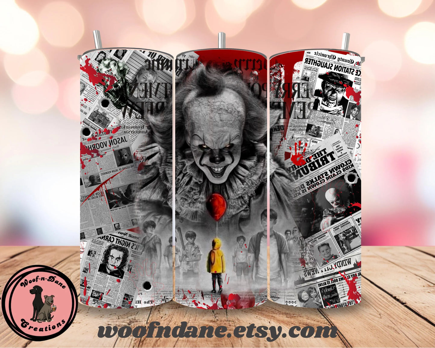 Horror Movie Reversible Dog Bandana: Pennywise, Michael Myers (Optional Tumbler Wrap)