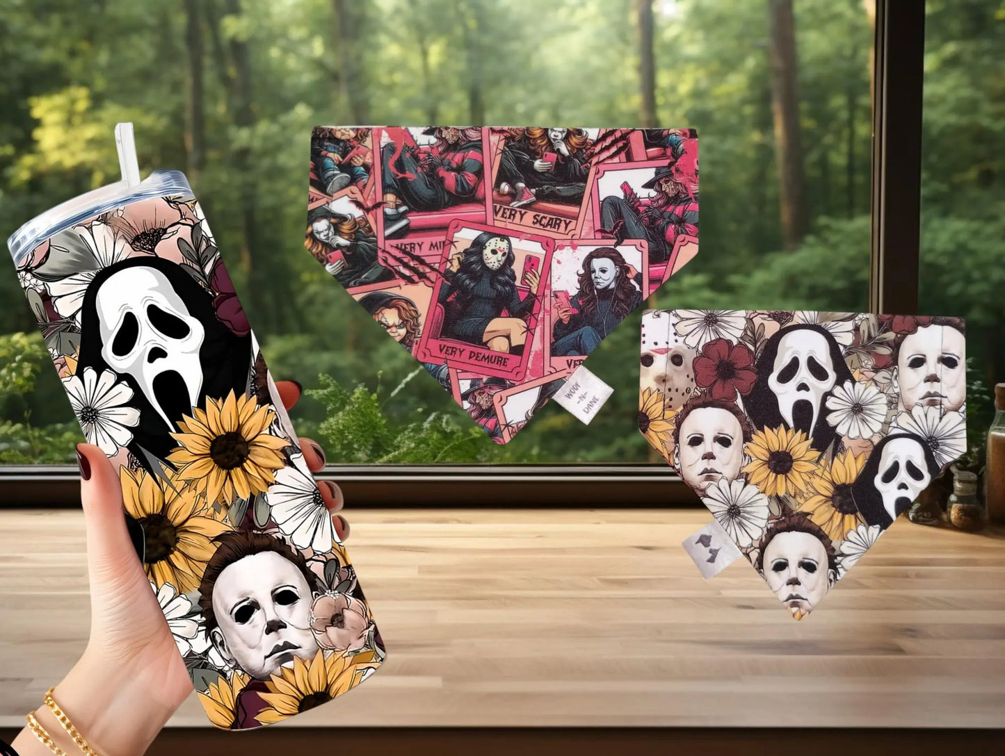 Horror Movie Dog Bandana: Reversible Over-the-Collar, Halloween Pet Costume