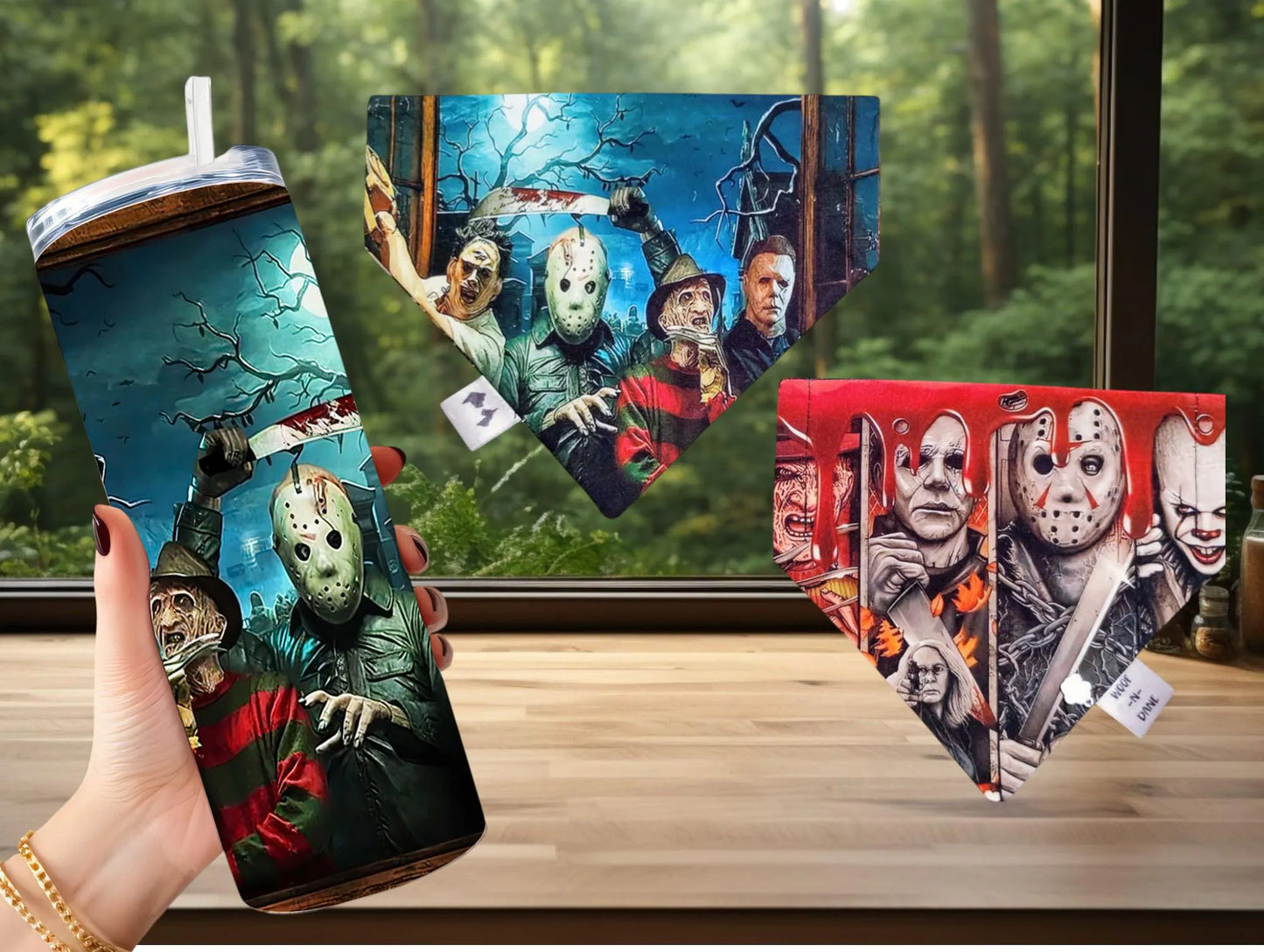 Horror Movie Dog Bandana & Tumbler Set: Reversible Halloween Pup Bandana