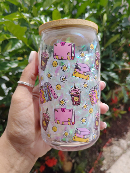 Books & Iced Coffee 16oz Glass Can