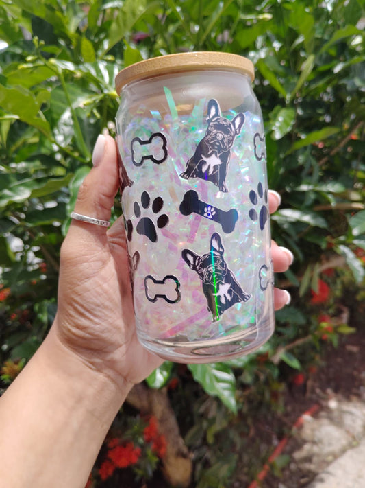 Frenchie Dog 16oz Glass Can