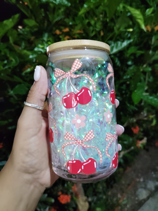 Cherry Coquette Bow 16oz Glass Can