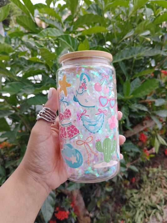 Beachside Cowgirl 16oz Glass Can