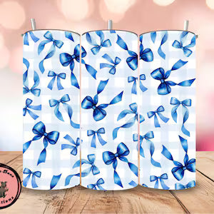 Blue Bow Gingham 20oz Tumbler – Cute Coquette Cup