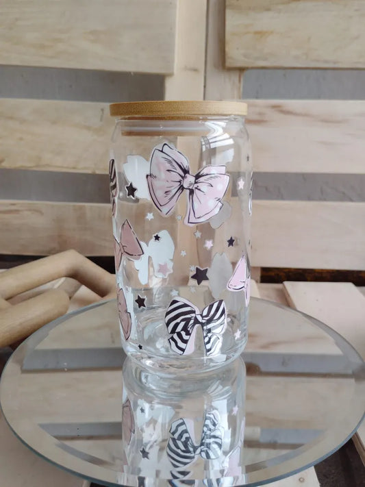 Pink Bow & Zebra Print Glass Tumbler - 16oz