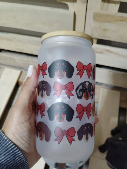 Dachshund Glass Can Tumbler: Frosted 16oz