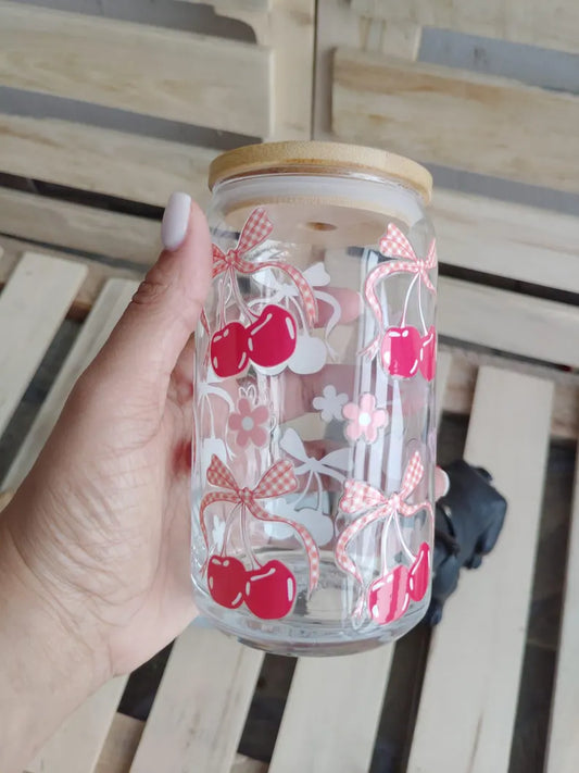 Cherry Glass Can Tumbler - 16OZ