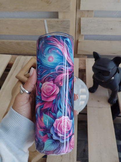 Galaxy Horse Tumbler: Cosmic Flowers & Butterflies, 20oz Stainless Steel