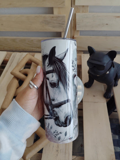 Cowgirl Horse Tumbler: 20oz Stainless Steel Floral Western Cup
