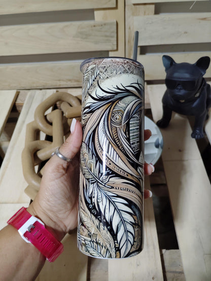 Tribal Horse Tumbler: Western Boho Feather Art, 20oz Cup