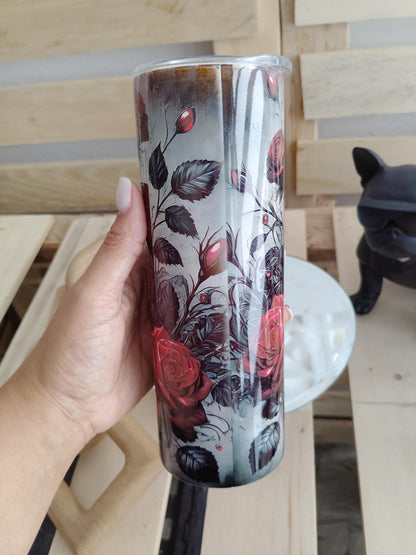 Gothic Rose & Jeweled Book Tumbler | 20oz Dark Fantasy Cup