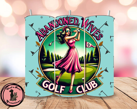 Abandoned Wives Golf Club Tumbler: Retro Pink Golf Lady 20oz Skinny Cup