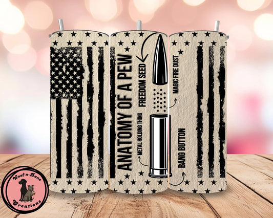 Anatomy of a Pew Tumbler | 20oz Patriotic Gun Humor Cup | 2A Freedom Gift