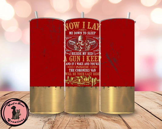 Gun I Keep Tumbler | 20oz Red & Brass Skull Cup | 2A Home Defense Poem