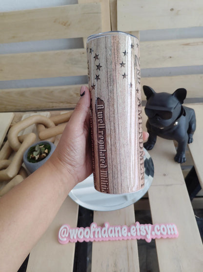Engraved 2nd Amendment Tumbler | 20oz Rustic Wood Look Cup | Patriotic 1776 Design