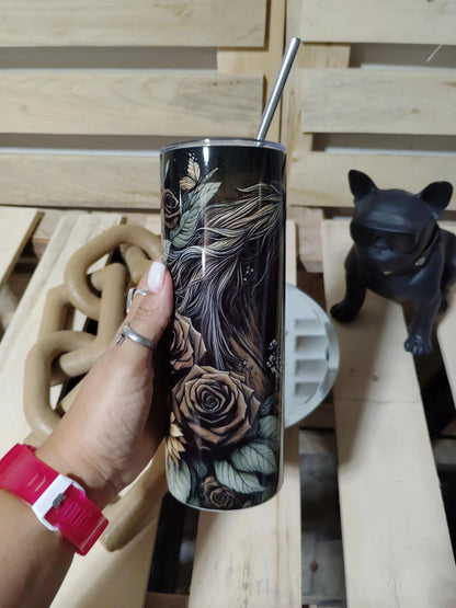 Horse Tumbler with Sunflowers | 20oz Dark Western Floral Cup | Rustic Cowgirl Gift