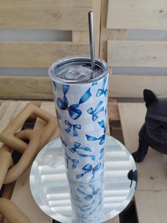 Blue Bow Gingham 20oz Tumbler – Cute Coquette Cup