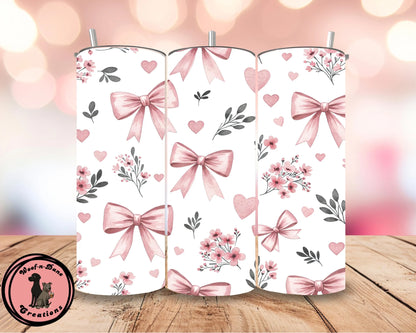 Coquette Bow Tumbler: Pink Floral 20oz Skinny Cup