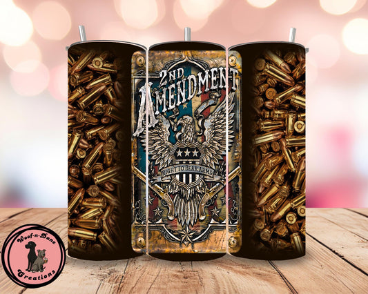 2nd Amendment Tumbler | Right to Bear Arms 20oz Skinny Cup | Patriotic Bullet Design