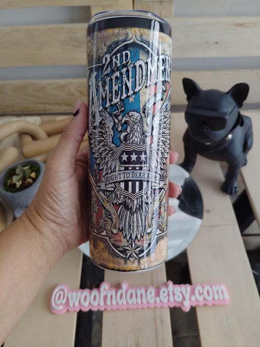 2nd Amendment Tumbler | Right to Bear Arms 20oz Skinny Cup | Patriotic Bullet Design