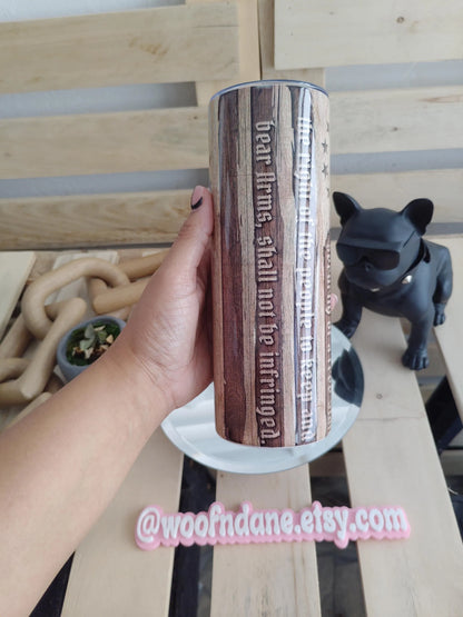 Engraved 2nd Amendment Tumbler | 20oz Rustic Wood Look Cup | Patriotic 1776 Design
