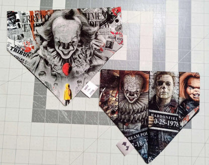 Horror Movie Reversible Dog Bandana: Pennywise, Michael Myers (Optional Tumbler Wrap)