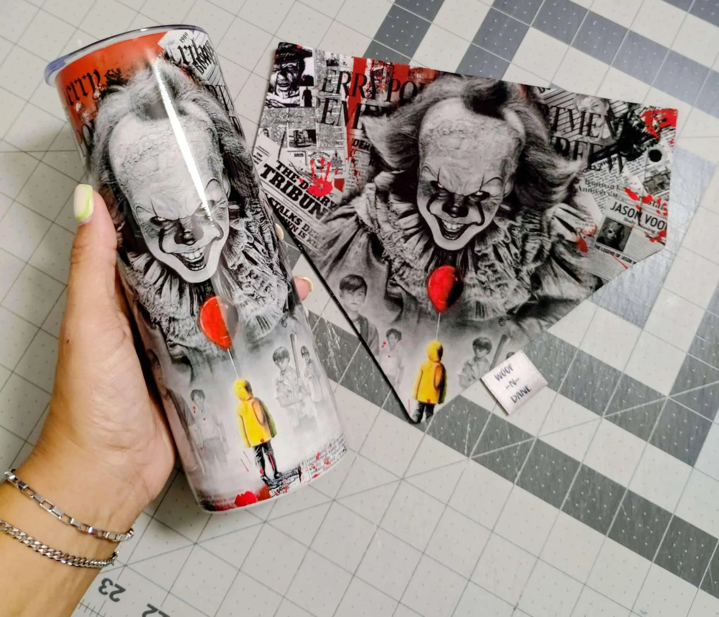 Horror Movie Reversible Dog Bandana: Pennywise, Michael Myers (Optional Tumbler Wrap)